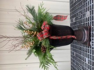 Outdoor Urn - Plaid Bow